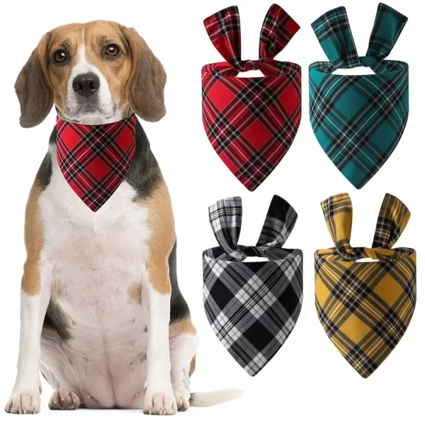 Classic Plaid Pattern Dog Bandana Pets Scarf Triangle Bibs Kerchief - Image 2