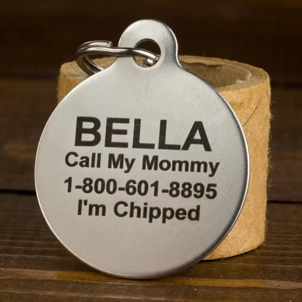 Round Stainless Steel Tags Laser Engraved Name and Logo - Image 2