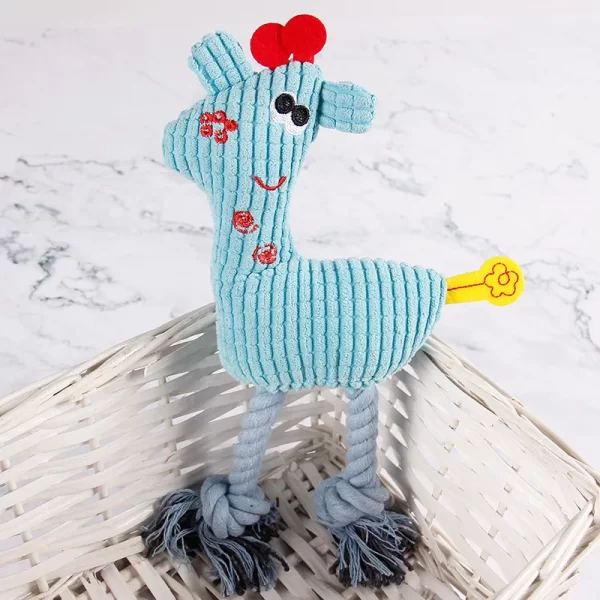 Dog Chew Squeaky Toy of Plush Deer With Rope Leg Dog Toy - Image 2