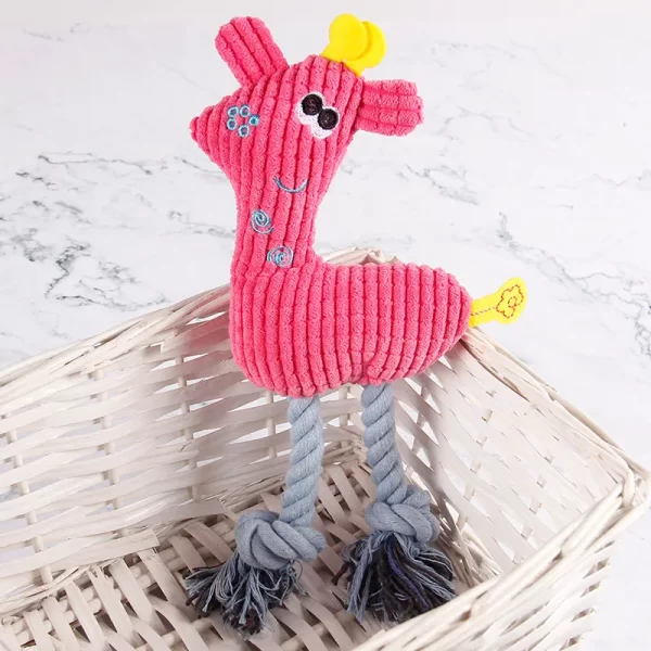 Dog Chew Squeaky Toy of Plush Deer With Rope Leg Dog Toy - Image 3