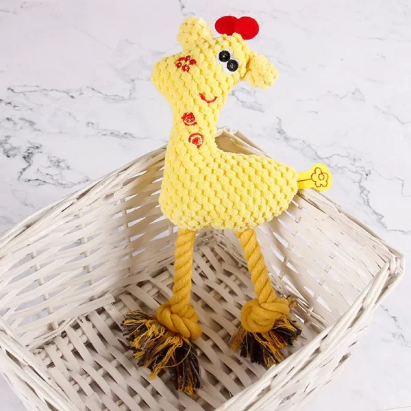 Dog Chew Squeaky Toy of Plush Deer With Rope Leg Dog Toy
